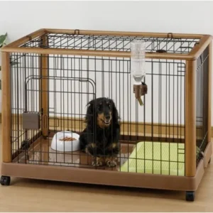 Richell Wooden Single-Door Dog Crate with Wheels, Medium, 36"L