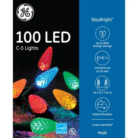 GE 100CT StayBright C5 LED Christmas Light String Set - Multi Color
