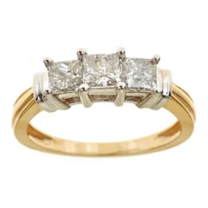 1 Carat T.W. Genuine Princess White Diamond 14kt Yellow Gold Three-Stone Ring, IGL Certified
