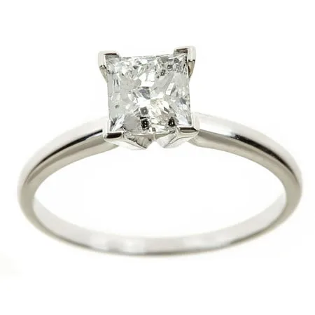 2 Carat T.W. Genuine Princess White Diamond 14kt White Gold Solitaire Ring, IGL Certified