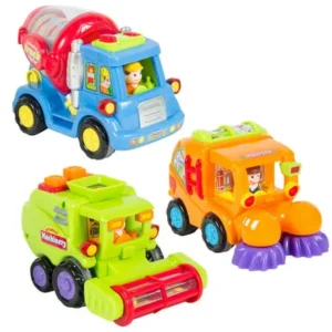 Best Choice Products Set of 3 Kids Push-and-Go Friction Powered Car Toys w/ Street Sweeper, Cement Truck, Harvest Truck