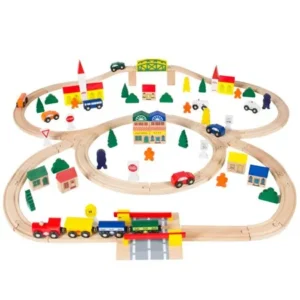 Best Choice Products 100-Piece Kids Hand Crafted Wooden Toy Play Train Track Set w/ Triple Loop Railway - Multicolor