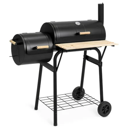 Best Choice Products Outdoor 2-in-1 Charcoal BBQ Grill Meat Smoker for Backyard with Temperature Gauge and Metal Grates, Black
