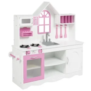 Best Choice Products BCP Kids Wood Kitchen Toy Toddler Pretend Play Set Solid Wood Construction White