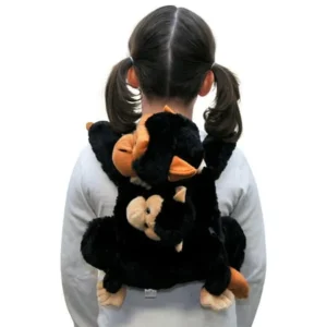 Child-Size Momma & Baby Chimpanzee Soft Plush Backpack With Storage Pouch