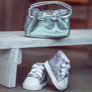 The Queen's Treasures American Designer Silver Sparkle Handbag & High Quality Sneakers With Shoe Box! Clothing & Shoes Accessories Compatible With 18" American Girl Dolls