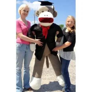 72 Inch Big Plush Giant Graduation Sock Monkey 6 Feet Tall wearing Graduation Cap and Gown MADE IN THE USA