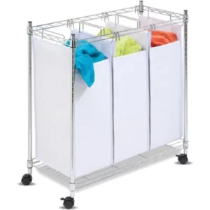 Honey Can Do Urban Laundry Sorter with 3 Bags and Rollers, White/Chrome