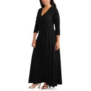 Ella Samani Women's Plus 3/4 Sleeve Classic Wrap Maxi Dress