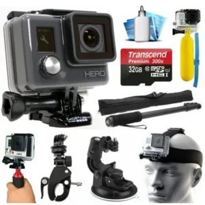 GoPro HD HERO Waterproof Action Camera Camcorder with 32GB Deluxe Accessories Bundle includes microSD Card + Floating Bobber + Selfie Stick + Stabilizer Holder + Car Windshield Suction Cup (CHDHA-301)