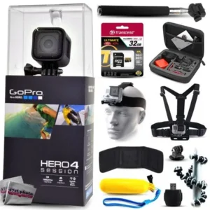 GoPro Hero 4 HERO4 Session CHDHS-101 with 32GB Ultra Memory + Premium Case + Head Strap + Selfie Stick + Chest Harness + Flexible Tripod + Floaty Bobber + MicroSD Card Reader + More