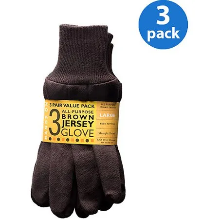 Hands On 3 Pair Value Pack, Poly/Cotton Blend Brown Jersey Glove