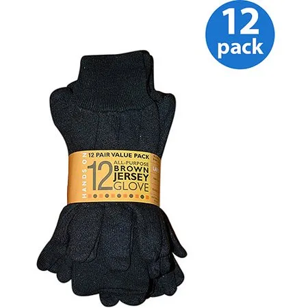 Hands On 12 Pair Value Pack, Poly/Cotton Blend Brown Jersey Glove