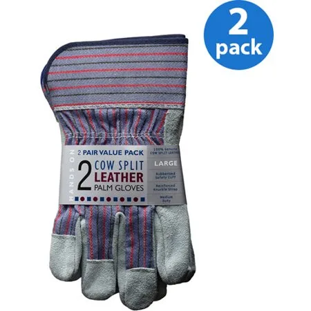 HANDS ON - LP4300-L-2PK, 2 Pair Value Pack, Genuine Suede Leather Palm Work Glove