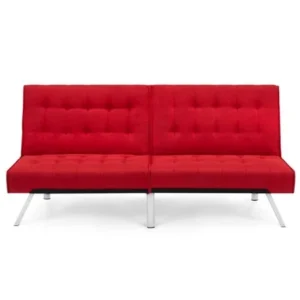 Best Choice Products Faux Leather Upholstered Contemporary Reclining Futon Sofa Lounger Furniture with Chrome Finish Legs, Red