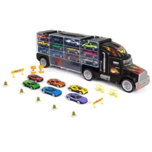 Best Choice Products Kids 2-Sided Transport Car Carrier Semi Truck Toy w/ 18 Cars and 28 Slots - Multicolor