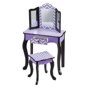 Teamson Kids - Fashion Chevron Prints Gisele Vanity Table & Stool Set, with Mirror, Multiple Finishes