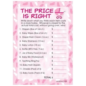 Pink Girl Baby Shower Game - The Price Is Right (Set of 20)