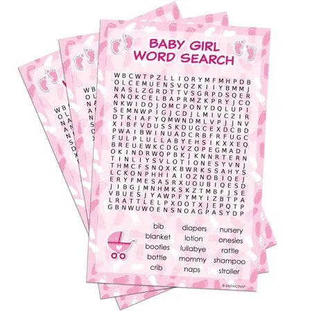 Pink Girl Baby Shower Game - Word Search (Set of 20)