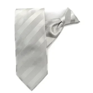 Boys Silver Solid Color Tonal Stripe Clip On Ties