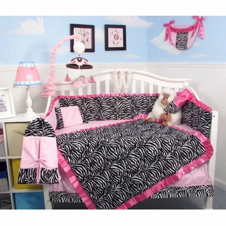 Soho Pink Zebra Chenille Nursery Bedding Set