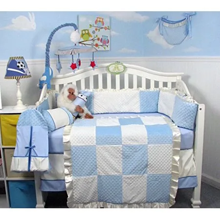 SoHo Blue Soft Minky Dot Chenille Baby Crib Nursery Bedding Set