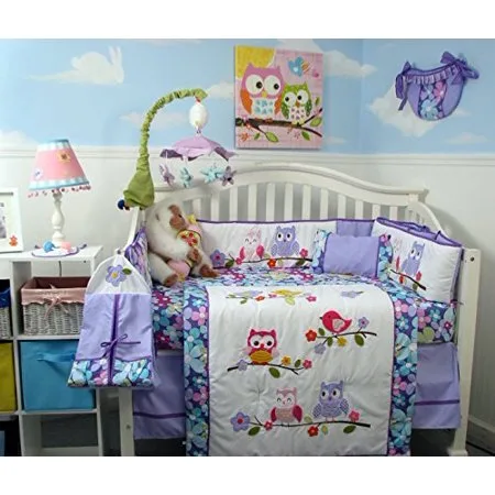 SoHo Lavender Owls Party Baby Crib Nursery Bedding Set 14 pcs