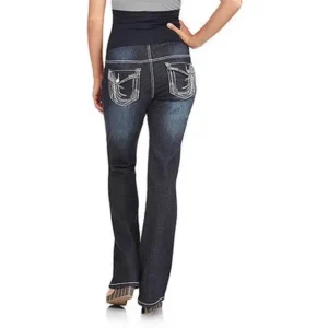 Denim Diva Maternity Plus-Size Full-Panel Waterfall Embellished Bootcut Jeans with Flap Back Pocket
