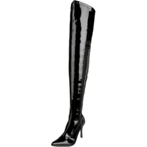 Womens Pointed Toe Boots 3 3/4 Inch Heel Thigh High Boots Black Red Dress Shoes
