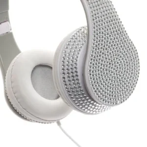 Crystal Case Foldable DJ Rhinestone Headphones w/ Microphone (Silver)