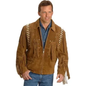 Liberty Wear Men's Bone Fringed Leather Jacket Big And Tall - 483-Tobacco_X