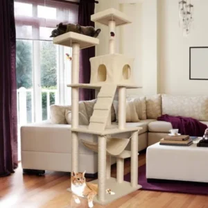 Premium Cat Tree Tower Condo Scratch Furniture, 72", Tan