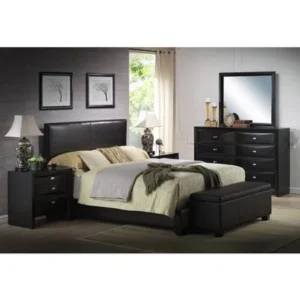 Ireland Queen Faux Leather Bed, Black (Box 1 of 2)