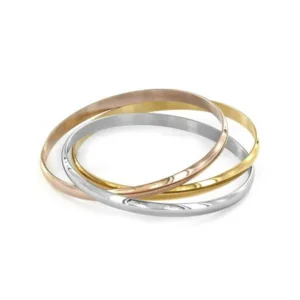 Stainless Steel Tri-Color Bangle Bracelets (Set of 3)