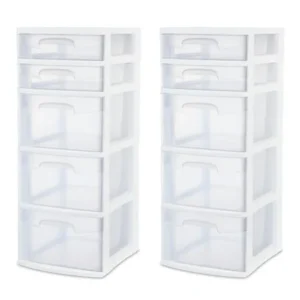 Sterilite 5 Drawer Tower, White (Available in Case of 2 or Single Unit)
