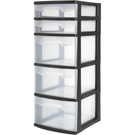 Sterilite 5 Drawer Tower, Black, Available in Case of 2 or Single Unit