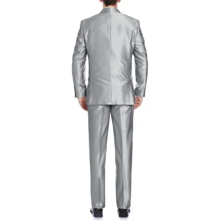 Cavallo Men's Silver Shark-skin Classic Fit Italian Styled Two Piece Suit