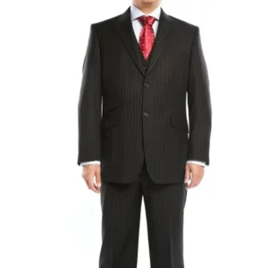 Galano Big Men's Black Pinstripe Classic Fit Italian Styled 3-Piece Suit