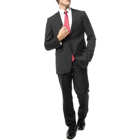 Verno Men's Black Slim Fit Italian Styled Two Piece Suit
