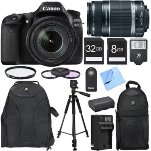 Canon EOS 80D CMOS DSLR Camera w/ EF-S 18-135mm Lens Photography Bundle includes Camera, Lenses, Backpack, Memory Cards, Tripod, Flash, 67mm Filter Kit, Battery Charger, Beach Camera Cloth and More!