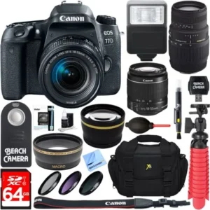 Canon EOS 77D 24.2 MP DSLR Camera with EF-S 18-55mm IS STM & Sigma 70-300mm Macro Telephoto Zoom Lens + Accessory Bundle
