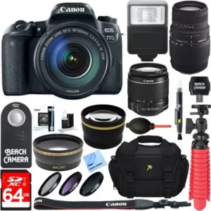 Canon EOS 77D 24.2 MP DSLR Camera with EF-S 18-135mm IS USM & Sigma 70-300mm Macro Telephoto Zoom Lens + Accessory Bundle