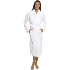 Silver Lilly Women White Plush Wrap Kimono Bath Robe Loungewear w Tie Belt (L/XL)