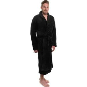 Ross Michaels Mens Black Plush Shawl Collar Kimono Bath Robe (Black, XXXL)