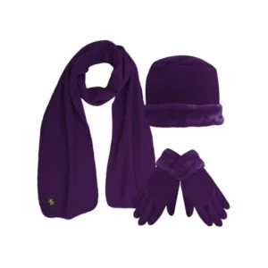 Fleece Hat Scarf & Glove Set With Plush Fur Trim