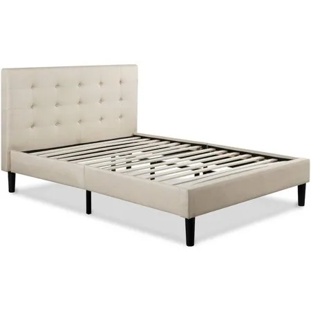 Zinus Upholstered Button Tufted Platform Bed with Headboard and Wooden Slats