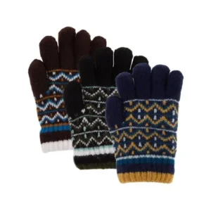 Classic Fashion (3 Pairs) Boys Winter Gloves, Acrylic Kids Gloves With Soft Warm Knitted Sherpa Fleece Lining