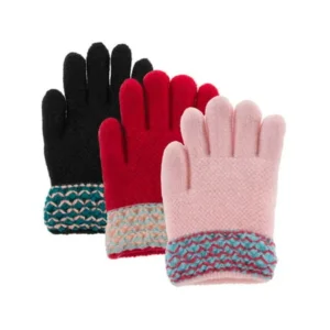 Classic Fashion (3 Pairs) Winter Gloves For Girls, Acrylic Kids Gloves With Soft Warm Knitted Sherpa Fleece Lining