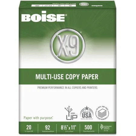 BOISE X-9 Multi-Use Copy Paper, 8.5" x 11" Letter, 92 Bright White, 20 lb., 1 Ream (500 Sheets)