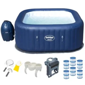 Bestway 6 Person Inflatable Hot Tub + Music Center + 6 Filters + Cleaning Set